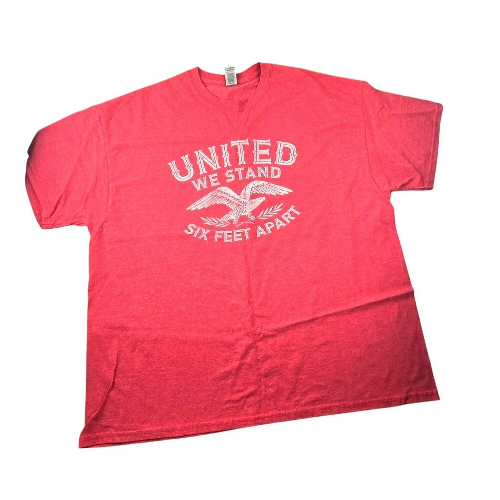 United We Stand T-Shirt 2XL Six Feet Apart Red Graphic Gildan Unisex  JH1840
